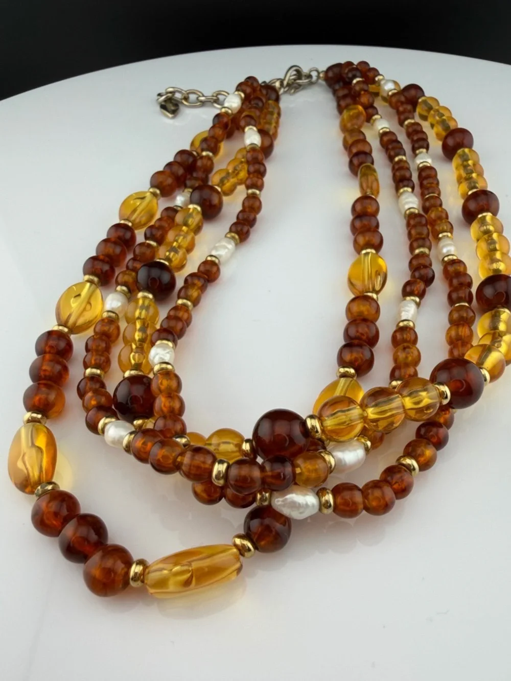 Vintage Givenchy 4-Strand Faux Amber & Baroque Pearl Necklace